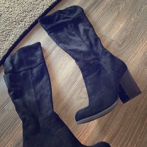 Black small chunky heel boots